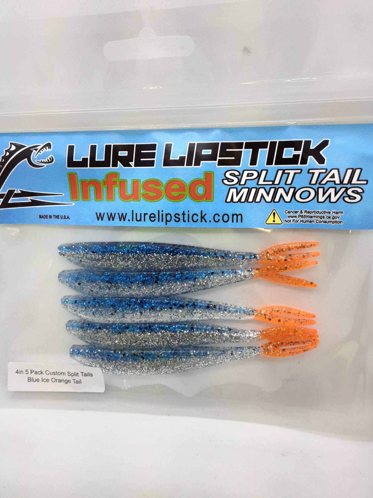 4in 5 Pack Custom Scented Split Tail Minnows – Blue Steel – Lure Lipstick